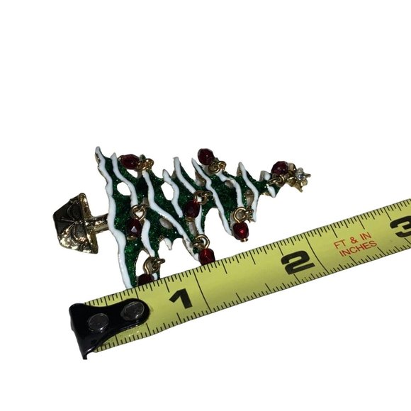 Christmas Tree Pin Brooch with Dangling Bead Ornaments - Picture 5 of 5